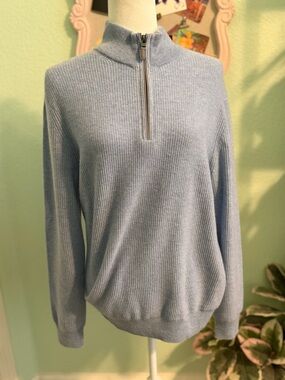 Vineyard Vines Light Blue Ribbed Half-Zip Turtleneck Sweater